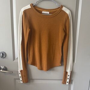 Free People Burnt Orange Long Sleeve Sweatshirt with Cream Details